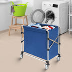 Commercial Laundry Cart with Wheels,Folding Laundry Hamper Cart,Heavy Duty Rolling Basket with Large Capacity,Sorter Trolley for Home Hotel Apartment (Blue, 34.25 * 19.7 * 36.22in)