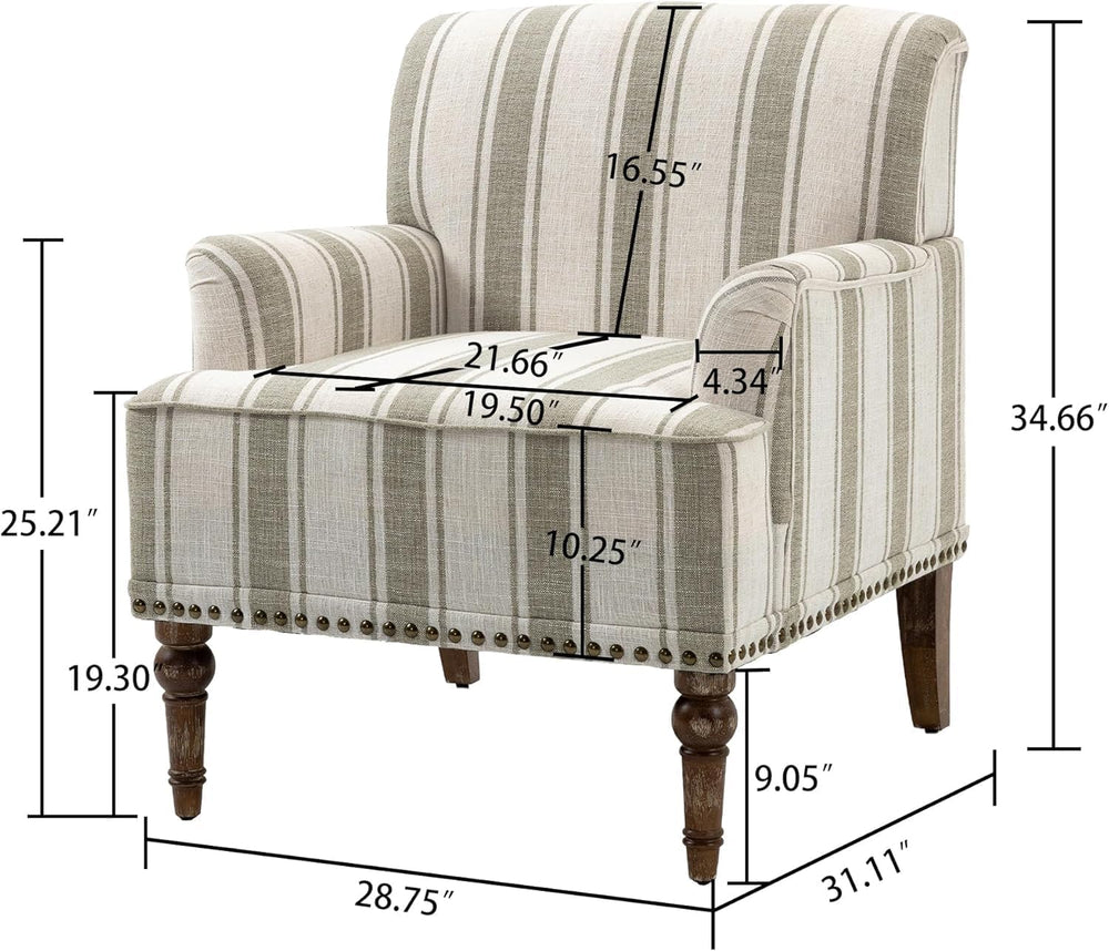 Stripe Accent Chair, Fabric Upholstered Armchair Modern Nailhead Trim Club Ar...