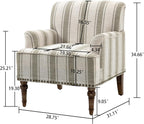 Stripe Accent Chair, Fabric Upholstered Armchair Modern Nailhead Trim Club Arm Chairs for Living Room with Wood Legs, Comfy Single Sofa Seat Bedroom Side Reading Seating - Brown