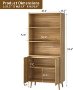 CARPETNAL Tall Storage Display Cabinet in Natural Oak- 70 Inch Bookshelf with Open and Closed Shelving - Modern Accent Cabinet for Living Room, Dining Room