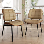 Dining Chairs Set of 6, Mid Century Modern Dining Room Chair, Upholstered Faux Leather Kitchen Chairs with Thick Cushion and Walnut Bentwood Back for Kitchen Dining Room, Khaki
