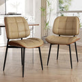 Dining Chairs Set of 2, Mid Century Modern Dining Room Chair, Upholstered Faux Leather Kitchen Chairs with Thick Cushion and Walnut Bentwood Back for Kitchen Dining Room, Khaki