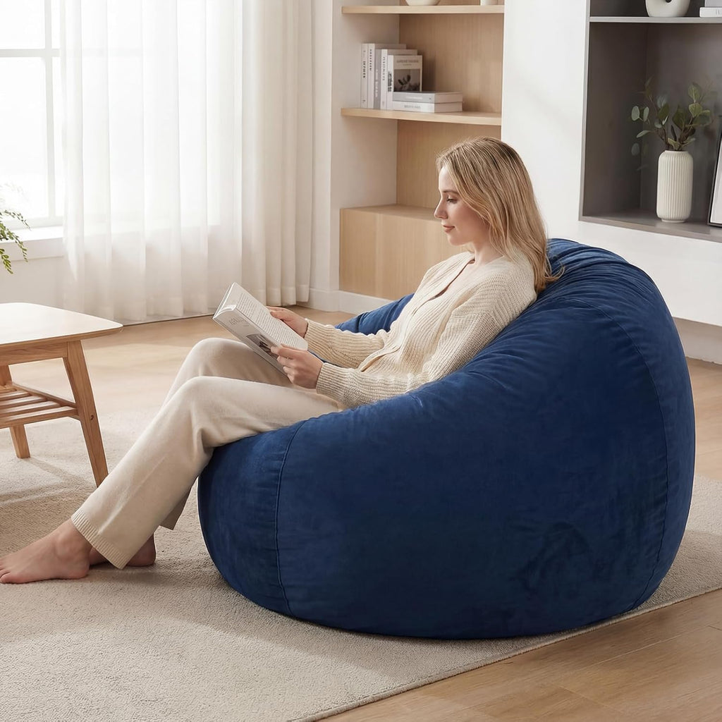 YuppieLife Large Foam Filled Bean Bag Chairs for Kids Teenagers Adults Living Room Gaming Relaxing 4F Machine Washable Lazy Sofa（Blue