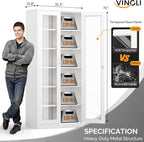 VINGLI Lockable Display Cabinet with Glass Doors & 5 Adjustable Shelves, 71" Tall White Metal Storage Cabinet Curio Liquor, Bookshelf Bookcase for Home Office Living Room Pantry Garage
