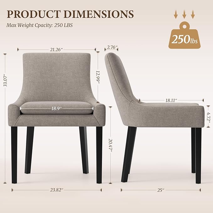COLAMY Upholstered Dining Chairs Set of 6 with Mid Back and Wood Legs, Modern Accent Side Chairs for Living Room/Dining Room-Camel