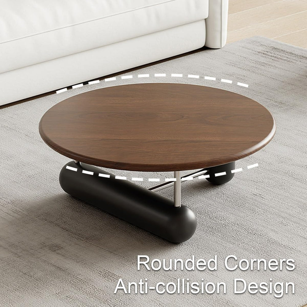 Walnut Veneer Nesting Round Coffee Table Set with Metal Base Center Table | M...