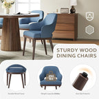 Wooden Dining Chairs Set of 6, Modern Fabric Upholstered Dining Room Chair, Kitchen Side Chairs, Farmhouse Dinner Chair with Open Back for Kitchen, Blue