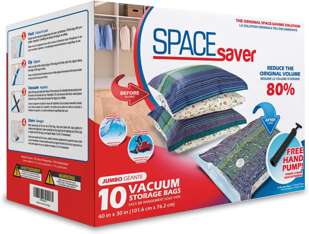 10 Pack Jumbo Vacuum Storage Bags for Comforters, Blankets & Clothes – Jumbo Vacuum Sealed Compression Bags with Hand Pump – Space Saver Storage Bags for Bedding, Moving, Travel & Organization