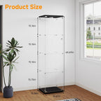 Tempered Glass Display Cabinet with Lights, 4-Tier Curio Cabinet with Glass Doors and Lock, Glass Display Case for Collectibles, for Living Room, Bedroom, Office, Black, Single Door
