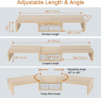 TEAMIX 3 Shelf Monitor Stand Riser with Drawer-Length and Angle Adjustable Dual Monitor Riser with Storage Corner Desk Shelf Organizer Large Computer Stand for 2 Monitors/Laptop (Maple, 1 Drawer)