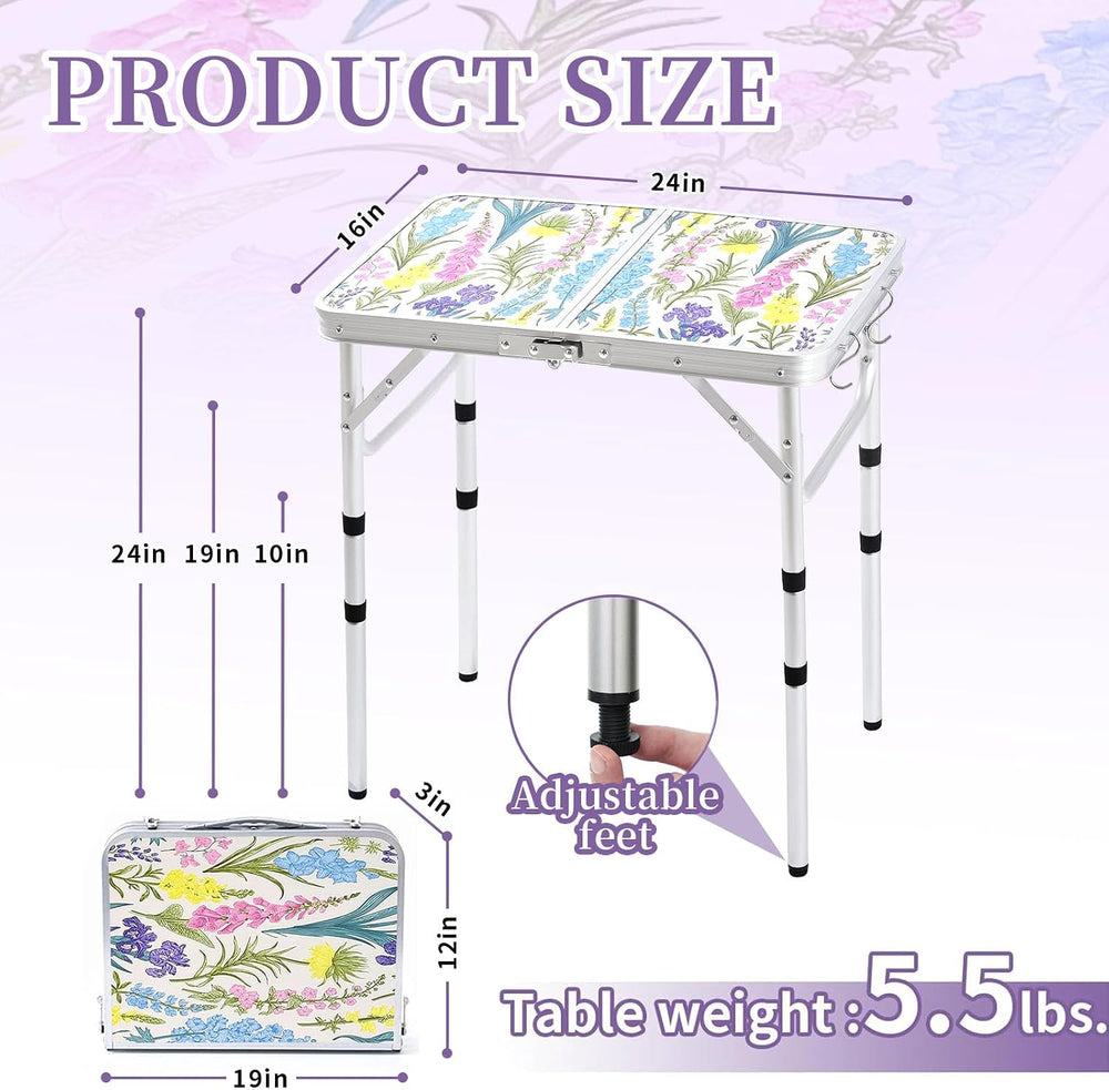 Yriuat Folding Camping Table 2ft Portable Picnic Table, Blooming Floral | Adj...