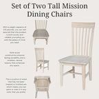 IC International Concepts Set of 2 Tall Mission Chairs Real/Solid Parawood, Kitchen/Dining/Accent, 18.1"W x 22.05"D x 40.16"H, 225 Lbs Wt. Capacity, DIY, Stain/Paint in Any Color, Unfinished