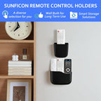 SUNFICON Remote Holder Wall Mount TV FAN Remote Control Holder Bedside Caddy Wall Organizer Phone Holder for Office Adhesive Media Player Controller Holder Box Tray Home Desk Nightstand Black 2 Small