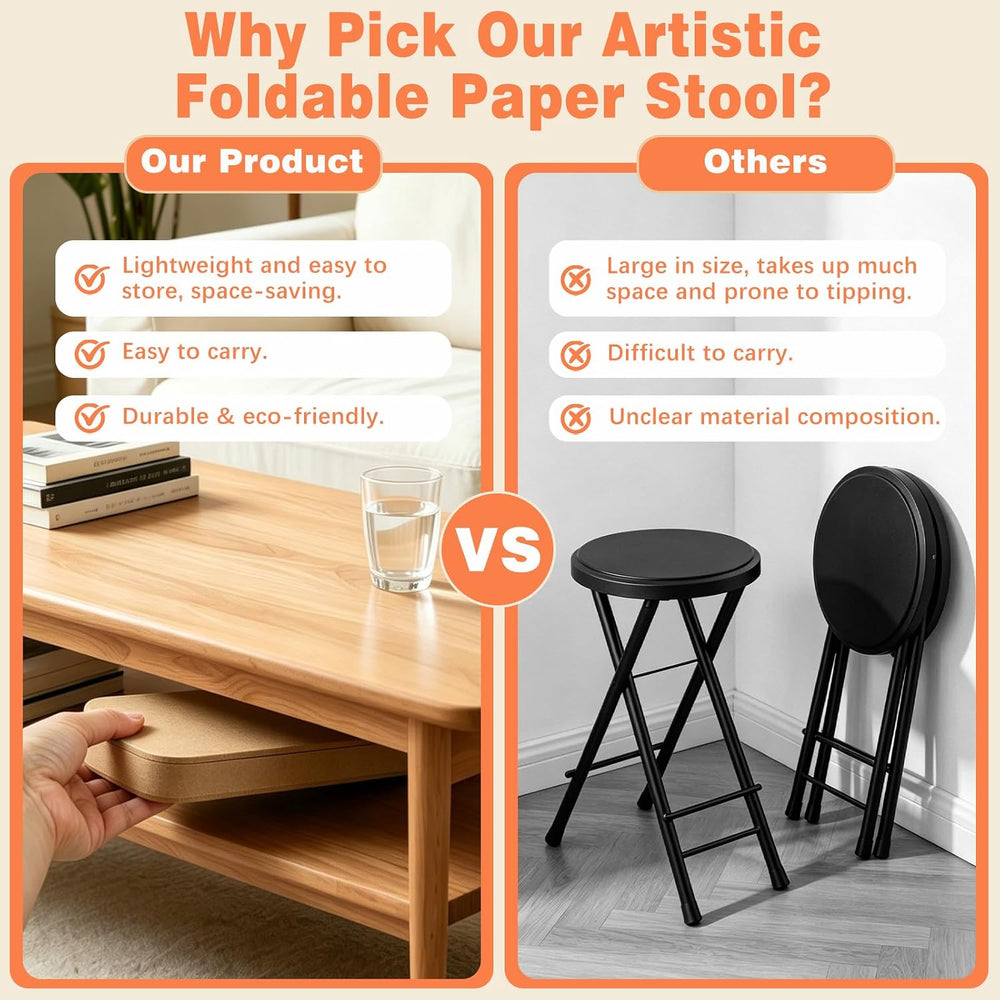 17 Inch Folding Paper Stool, 660lb Load Kraft Honeycomb Structure, 1.2" ...