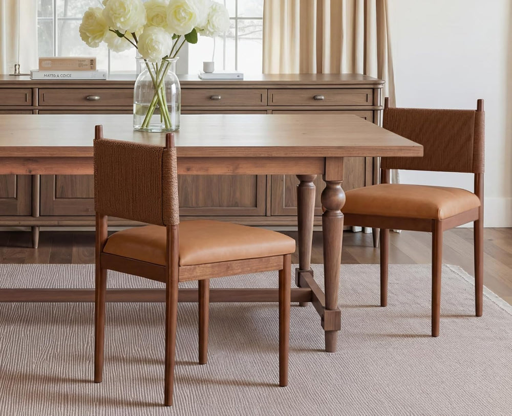 EALSON Rattan Dining Chairs Set of 2 Leather Upholstered Dining Room Chairs w...