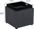 Adeco 17" Corduroy Storage Ottoman with Reversible Tray Lid, Modern Square Footstool for Living Room, RV & Dorm, Sturdy 355lbs Capacity Coffee Table & Side Table, Gray