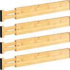 DUCOO 4 PCS Drawer Divider, 17"-22" Adjustable Bamboo Drawer Dividers Organizers, Expandable Separators for Kitchen, Clothes, Dressers, Home, Office