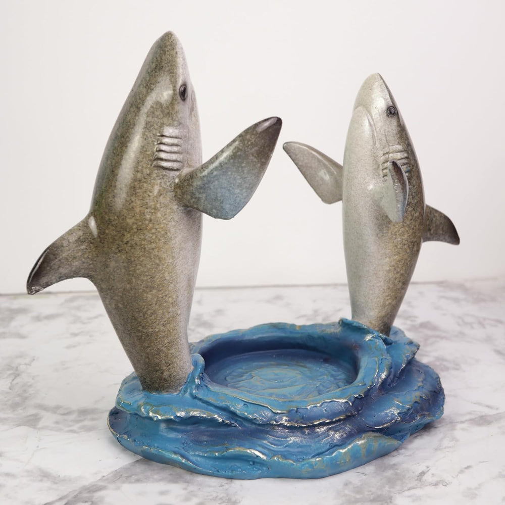 Needzo Shark Wine Bottle Holder, Nautical Bar Decor, Resin Beach House Access...