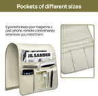 Teniux Remote Control Holder Faux Leather Armrest Organizer with 6 Pockets for Recliner Couch Sofa, Armchair Caddy for Smart Phone, Book, Magazines, Ipad, Remotes (Oyster White)