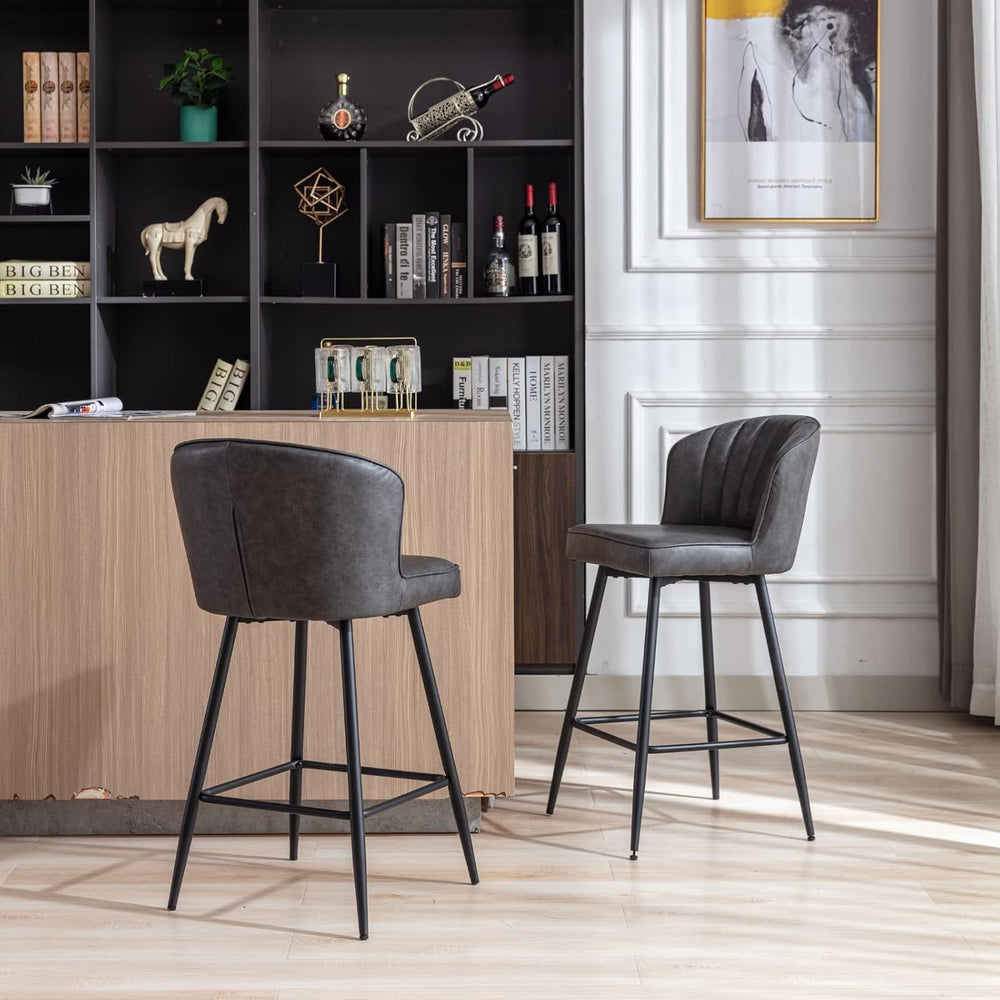 Grey Faux Leather Counter Stools Set of 4 Mid Century Modern Bar Stools Uphol...