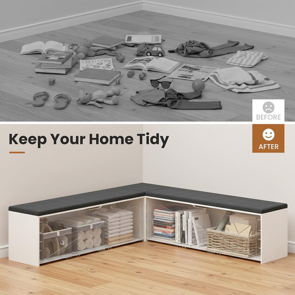 Apicizon L Shaped Storage Bench with Cushion, 63" Breakfast Nook Dining ...