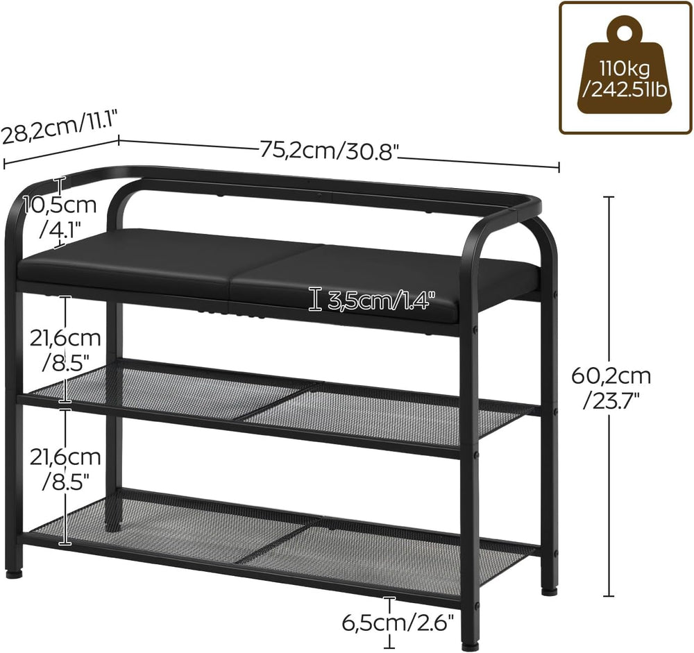 YATINEY Shoe Bench with Backrest, Entryway Bench, 2-Tier Shoe Rack with PU Pa...