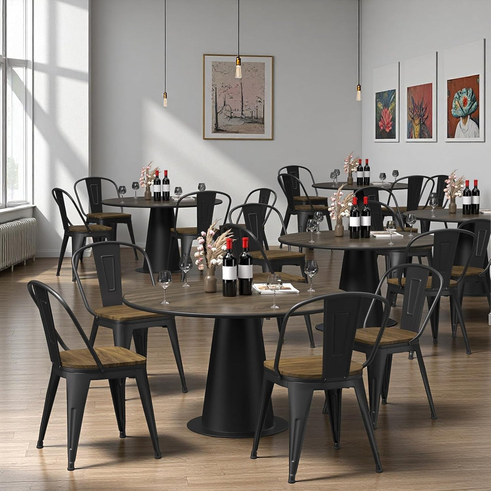 18 Inch Dining Chairs Set of 4, Farmhouse Metal Chairs with High Back and Woo...