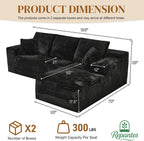 108" L Shaped Boneless Sectional Couches for Living Room, Comfy Corduroy Floor Cloud Sofa with Chaise, Wide Armrest, Deep Seat, Memory Foam, Assembly Free, Ideal for Small Spaces, Black