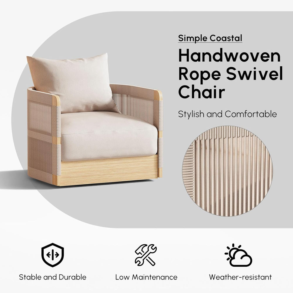homary Patio Rattan 360° Swivel Chair Pieces of 2, Outdoor Wicker Furniture w...