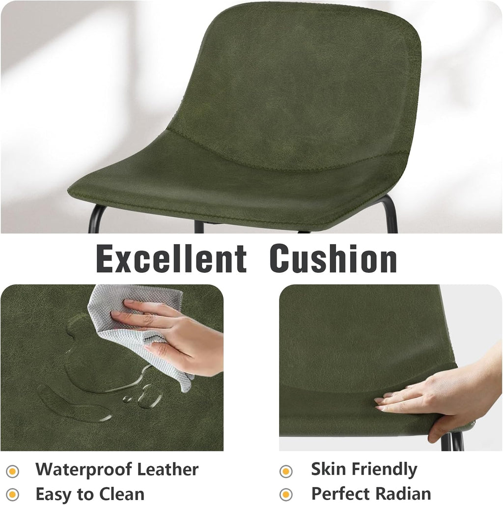 TAVR Counter Height Stools Set of 3, 24 inch Barstools Hold up to 500 lbs | Armless Faux Leather Bar Stools with Sturdy Alloy Steel Legs & Soft Backrest for Kitchen Island, Coffee Shop, Green