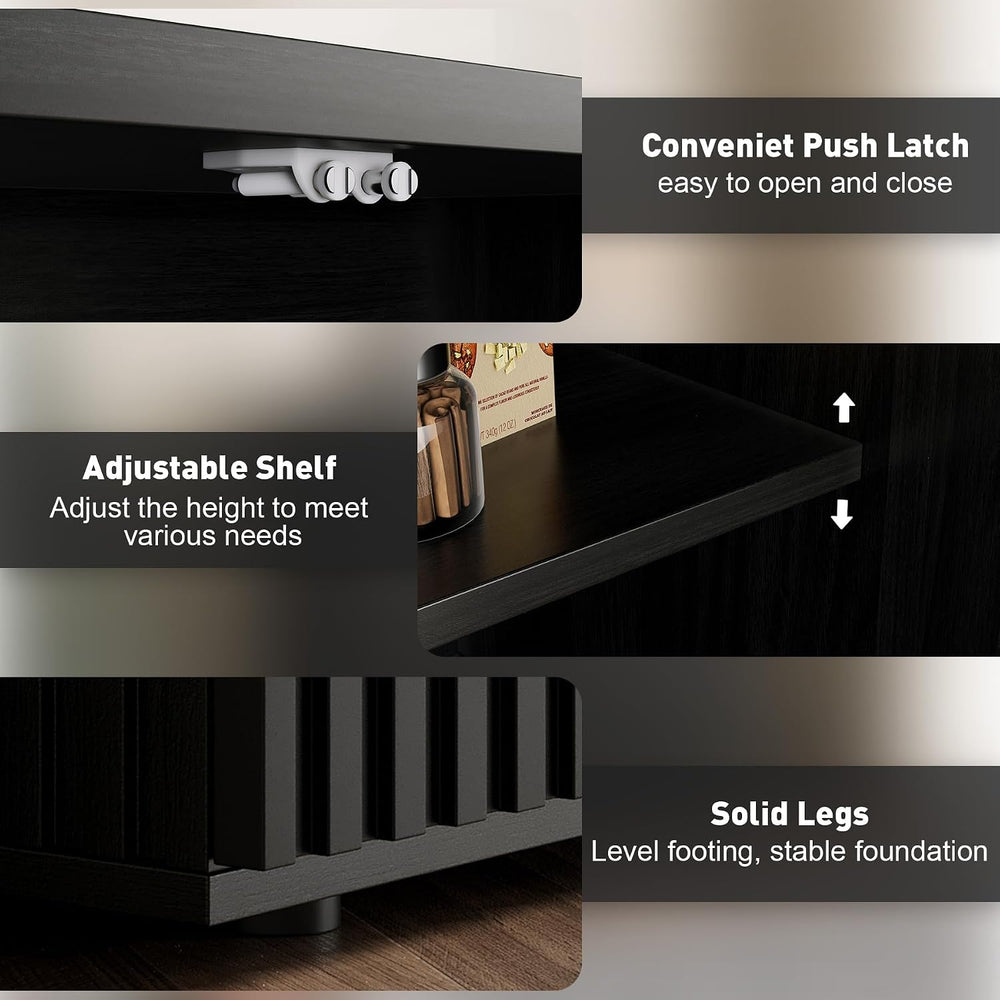Rophefx Fluted Sideboard Cabinet, Buffet Cabinet with Storage, Credenza Stora...