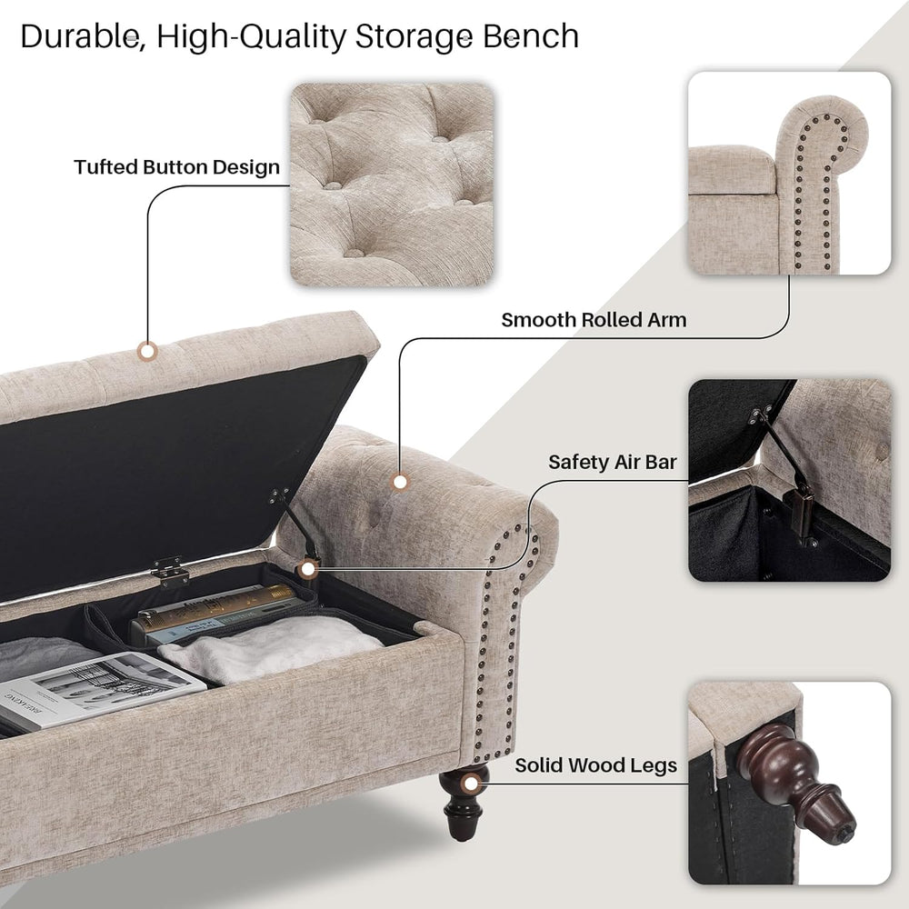 SOFTHION Storage Bench for Bedroom, 67" End of Bed Bench King Size, Upho...