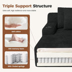 80'' Double Chaise Lounge Chair Indoor, Non-Assembly with Cup Holders 4pcs | Luxanimarion Deep Seat Sofa with Cup Holders Boneless Bed with 4pcs Pillows for Living Room Bedroom, Black- Corduroy