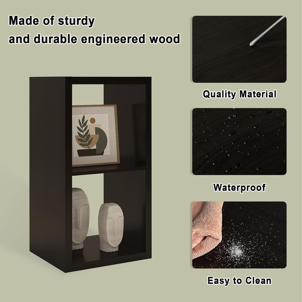CTESNE【2026 Wooden Thick Frame】 2 Cube Storage Organizer Shelf with Anti-Tipping Kits + Reversible Open Back Bookcase, Horizontal and Vertical Dual-use (Chocolate Color 13in)