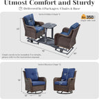 Luxury Outdoor Wicker Glider Rocker Chairs for 4 Person, Outdoor Furniture Sets with 2 Piece Wicker Swivel Rocker Chairs, Rattan Glider Rocker Chairs with Table for 2 Seats Brown/Blue