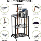 Garden Tool Organizer with Storage Hooks, Yard Tool Tower Rack for Garage Organization and Storage, Up to 35 Long-Handled Tools, Metal Tool Holder with 6 Hooks, Black