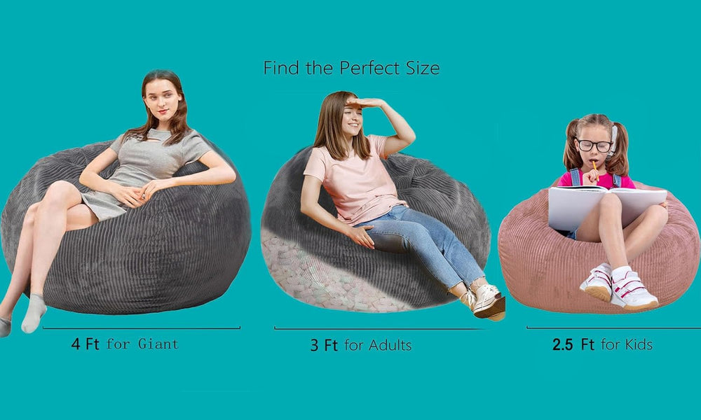 Bean Bag Chairs with Faux Rabbit Fur Cover, 4 ft Giant Memory Foam Bean Bag C...