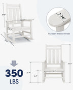 KINGYES Oversized Outdoor Rocking Chair Set of 2, All-Weather Patio Rocking Chairs for Porch, HDPE Outdoor Patio Recliner Rockers with High Back & Wide Seat for Garden, Lawn, White
