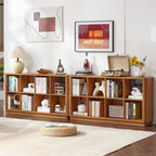 8 Cube Storage Book Shelf, 52" Long Horizontal Bookshelf with Curved Edge, Floor Standing Wooden Cubby Bookcase with Base, Low Modern Console Book Case, TV Stand for Living Room, Brown