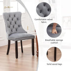 Velvet Dining Chairs Set of 6,Upholstered Dining Chairs with Ring Pull Trim and Button Back,Modern Seating for Kitchen, Bedroom & Living Room(Grey)