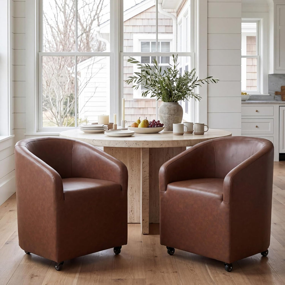 BESTANO Set of 2 Modern Upholstered Dining Chairs with Swivel Casters, Faux L...