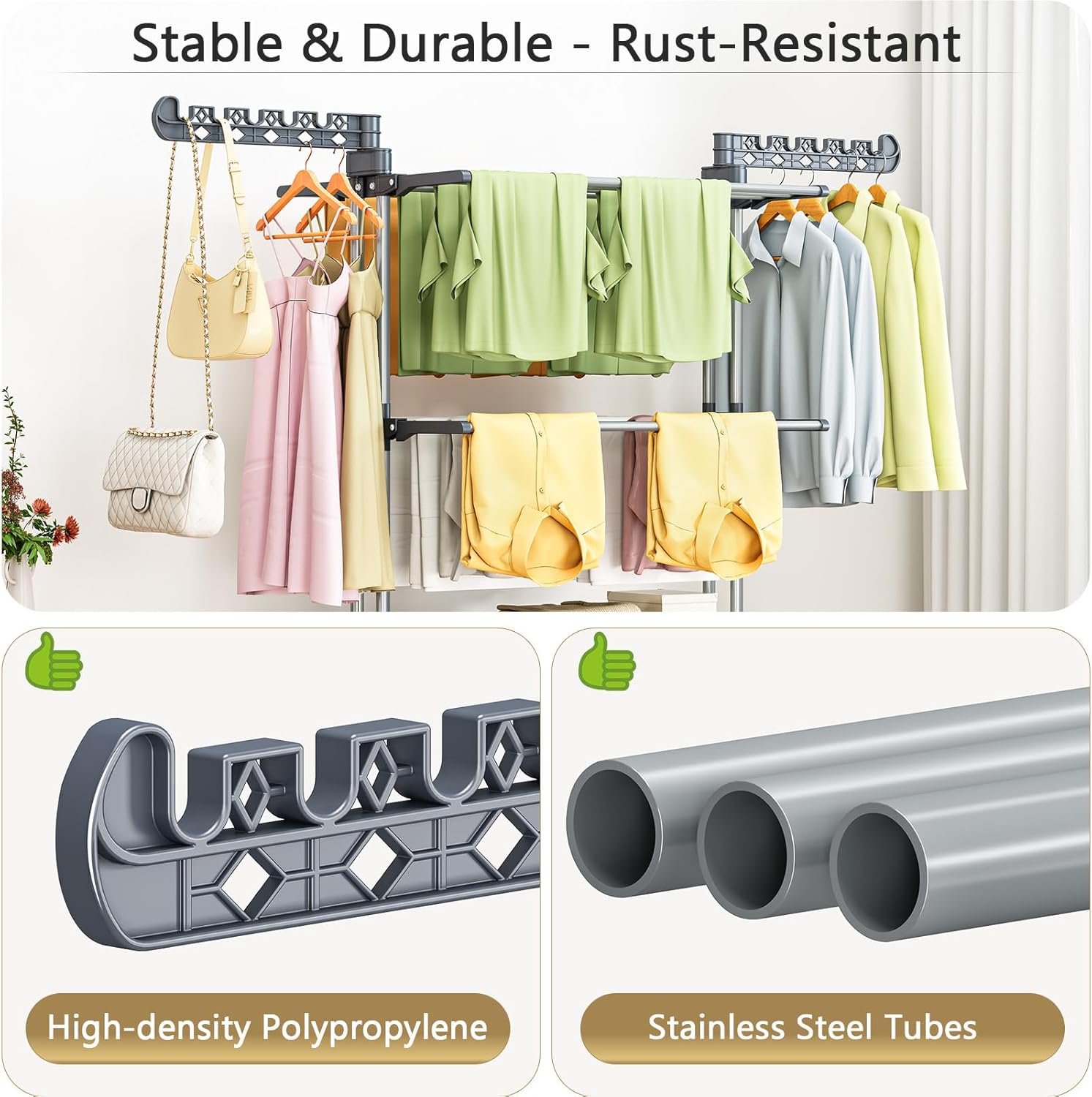 PurKeep 𝟔𝟓% 𝐎𝐅𝐅 Clothes Drying Rack with Wheels, 4 Tier Folding Drying Rack, Heavy Duty Laundry Drying Rack with Expandable Side Wings, Indoor Outdoor Clothes Air Drying Rack for Large Family
