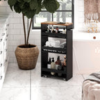 TEAMIX 4 Tier Slim Storage Cart with Handle, Slide Out Storage Rolling Utility Cart Mobile Shelving Unit Organizer Trolley for Small Spaces Kitchen Laundry Narrow Places (Black+Brown, 7-7/8'' W)