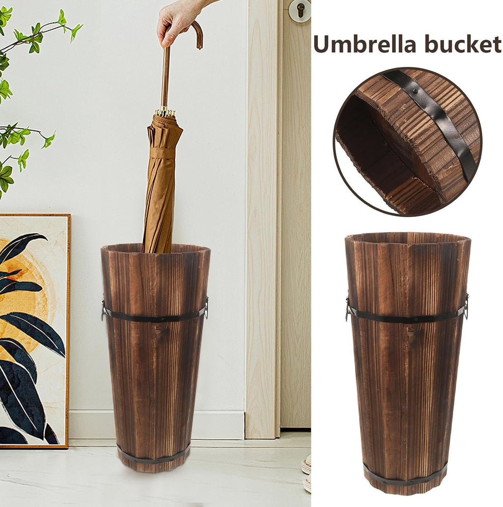 Umbrella Bucket - Wooden Large Modern Container,Umbrella Organizer Bucket Cane Stand,for Inside Outdoor Entrance Hallway Patio Home Office Dorm Commercial