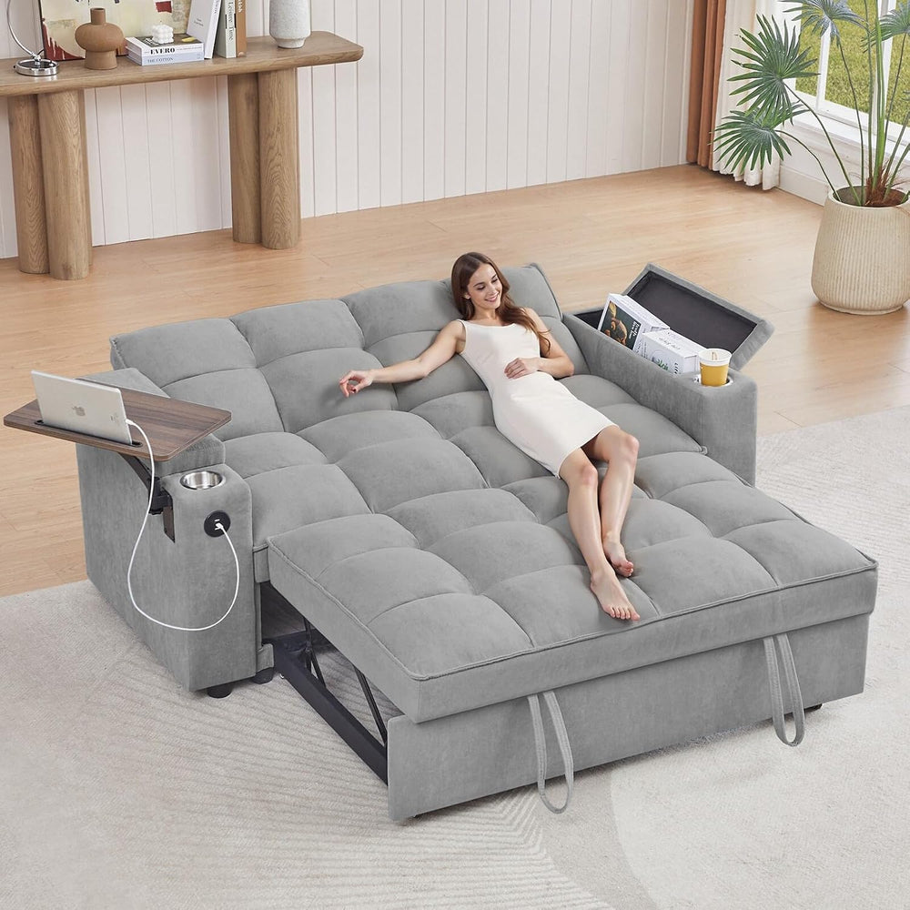 hansones 65" 3-in-1 Sofa Bed, Pull Out Sleeper Sofa with 360° Swivel Sid...