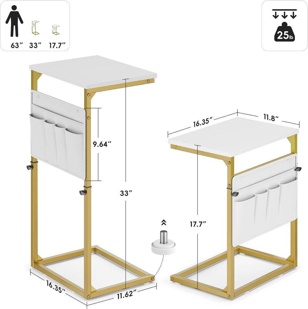 Vagusicc C Shaped End Table, 33'' Tall Side Table for Couch, Adjustab...
