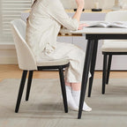 GarveeHome Modern Dining Chair Set of 4, Linen Upholstered Kitchen Chair with Curved Back, Sold Wood Legs, Accent Chair for Kitchen, Dining Room, Living Room, Beige