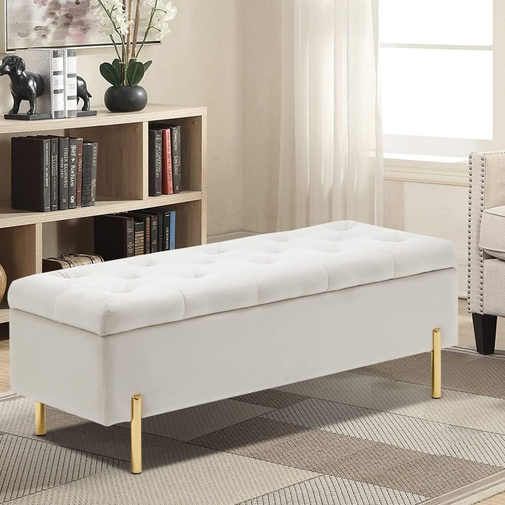 45.6 Inch Velvet Storage Bench Upholstered Tufted Settee Ottoman Bench with S...