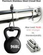 FIRJOY Premium Stainless Steel Closet Rod 1.0mm/1.3", Heavy Duty Adjustable Hanging Bar for Clothes Organization, No-Splice 1-Piece Telescoping Design (Silver, 26.9" - 46.9")