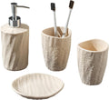 Bathroom Accessories Set, 4 PCS Modern Stone Look Bathroom Accessory Set with Hand Soap Dispenser 11.5 OZ, Tumblers, Toothbrush Holder, Bar Soap Dish Holder Saver (Yellow)